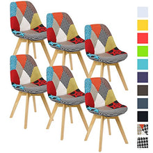 WOLTU BH29mf-6 Sedie per Sala da Pranzo Soggiorno con Schienale Tessuto di Lino Legno Patchwork 6 Pezzi