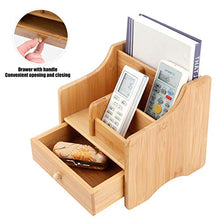 Fdit Organizer da Tavolo, Scatola di immagazzinaggio Multifunzionale Organizer da Tavolo in bambù Telecomando per Cosmetici con cassetto per riporre Piccole Forniture per Ufficio