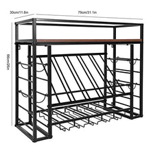 Portabottiglie in metallo a parete, Portabottiglie da vino sospeso a 3 livelli a parete, con portabottiglie in vetro, ferro rustico + MDF per cucina, bar o casa