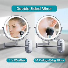 Auxmir Specchio Trucco con Ingrandimento 10X/1X, Specchio Bagno con Luci a 3 Colori, Luminosità Regolabile, Specchio Estensibile, Rotazione a 360°, Alimentato da Batterie AAA, per Bagno Hotel Spa