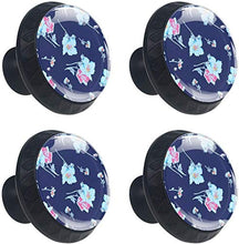 Blu brillante Fiore floreale Blu royal Pomelli per Porta Set di 4 Pomelli per Mobili Manopole per Cassetti Cucina Armadio Vetro