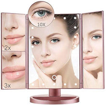 Specchio per Il Trucco LED Illuminato Make Up Specchio, Specchio da Toilette con luci Illuminato, Alimentato Via USB in Oro Rosa 1X, 2X, 3X Schermo 10X Magnnifiction Touch