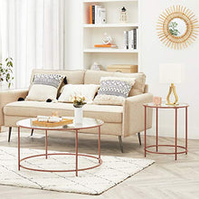 VASAGLE Tavolino da caffè, Tavolino Rotondo con Piano in Veltro Temperato e Struttura in Metallo Colore Oro Rosa, per Soggiorno, Balcone, Decorativo, Comodino, Oro Rosa LGT020A02