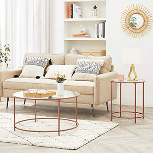 VASAGLE Tavolino da caffè, Tavolino Rotondo con Piano in Veltro Temperato e Struttura in Metallo Colore Oro Rosa, per Soggiorno, Balcone, Decorativo, Comodino, Oro Rosa LGT020A02