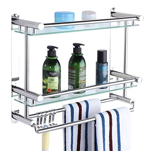 NHLBD Mensola da Bagno, mensola portaoggetti - 2 Livello Bagno ripiano Doccia Caddy Rettangolare Bagagli Mensola for Doccia in Camera con Portasciugamano partizione da Bagno (Dimensioni: 60cm)