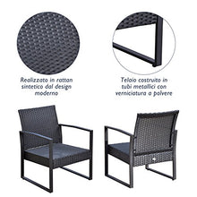Outsunny Set Mobili da Giardino Tavolino con 2 Sedie 3pz con Cuscini Esterno Giardino Rattan Nero