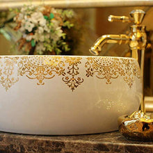 Jgophu Stile cinese su controbassino in ceramica per bagno da bagno con bassino, colore oro