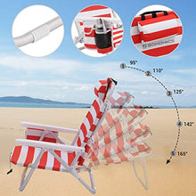 SONGMICS Sedia da Spiaggia Portatile, Alluminio, Tasca Termica e Cuscino, Spiaggina Pieghevole, Reclinabile, Leggera, Resistente, Sedia da Esterno, Righe Rosse e Bianche GCB63BU
