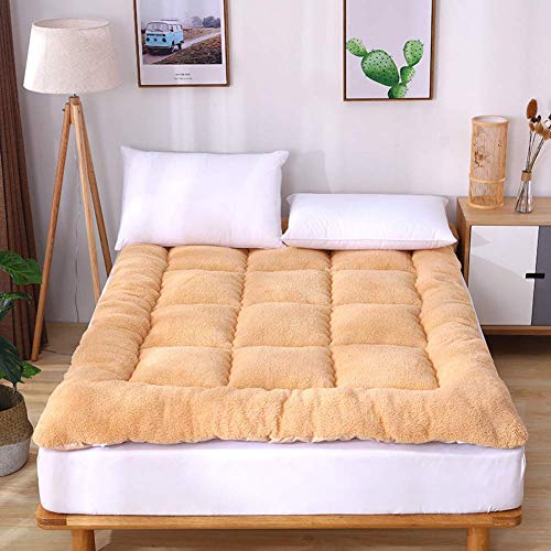 Materasso in velluto di agnello,tappetino per dormire in peluche,cuscino futon tradizionale giapponese in cashmere di agnello,coprimaterasso trapuntato pieghevole per dormitorio domestico-camel Twin