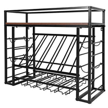 Portabottiglie in metallo a parete, Portabottiglie da vino sospeso a 3 livelli a parete, con portabottiglie in vetro, ferro rustico + MDF per cucina, bar o casa