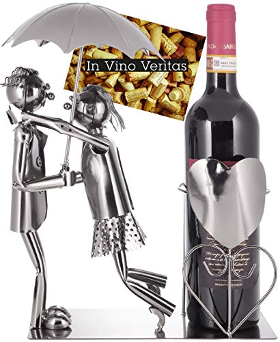 BRUBAKER Coppia Portabottiglie Vino con Ombrello - Oggetto Decorativo - Supporto per Bottiglie di Metallo - con Biglietto d'Auguri per il Vino Regalo