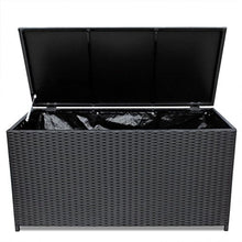 Rattan im Trend - Scatola portaoggetti da Giardino, in polirattan, con Rivestimento in Tela da 180 g/m2, Dimensioni: 150 x 50 x 60 cm, Colore: Nero
