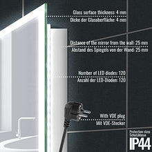 Aquamarin® Specchio Retroilluminato da Bagno - 120 x 60 cm, A++, Controluce Bianca Fredda/Calda/Neutra, a Touch, Antiappanamento - LED Rettangolare, da Parete, con Illuminazione (100 x 60 cm)