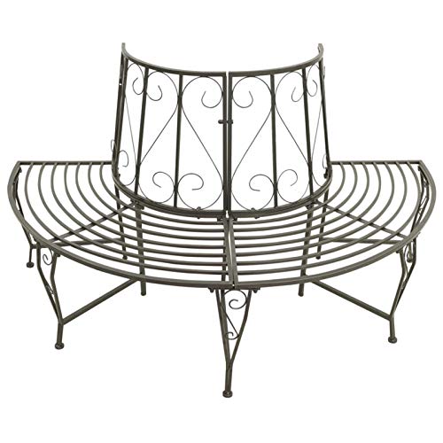 Tidyard Panchina Circolare da Giardino per Albero Metallo,con Schienale Decorato,Ideale per Esterni,Patio,Giardino,160 x 80 x 89 cm Grigio Argentato