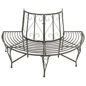 Tidyard Panchina Circolare da Giardino per Albero Metallo,con Schienale Decorato,Ideale per Esterni,Patio,Giardino,160 x 80 x 89 cm Grigio Argentato