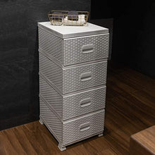 ADGO Armadio con 4 cassetti, in rattan, per camera da letto, armadio, in plastica, 38 x 45 x 90 cm, colore: bianco