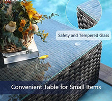 MengFeiNi 5 PCS Patio Mobili Set Divano Componibile All'aperto con Tavolo Tutti I Meteo in Rattan Vimini Cuscini Lavabili Conversazione per Portico Giardino Cortile Bordo Piscina Balcone,Rosso