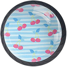 Strisce blu pastello di ciliegie rosse dell'acquerello Pomelli per Porta Set di 4 Pomelli per Mobili Manopole per Cassetti Cucina Armadio Vetro