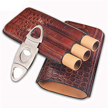 GJNWRQCY Portasigari in Pelle Marrone a 3 Dita di Alta qualità, humidor per sigari Rivestito in Legno di Cedro con taglierina in Acciaio Inossidabile Argento