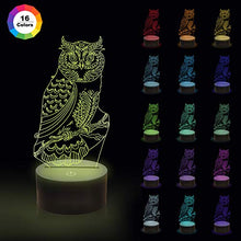 CooPark Lampada da comodino gufo per bambini, gufo 3D Illusion Lampada da tavolo Arredamento camera da letto Interruttore tattile remoto 16 colori che cambiano giocattoli Regali di compleanno