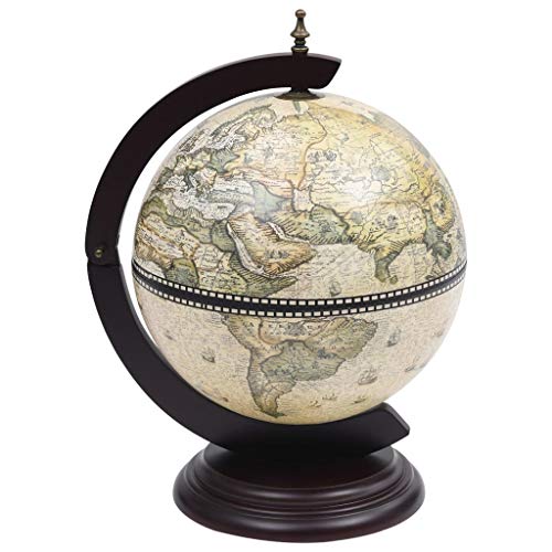 Tidyard Minibar da Tavola a Globo Supporto per Vini in Eucalipto Verde,Porta Vino da Tavolo Mappamondo,Porta Bottiglie Vino Bar Globo da Tavolo 38x33x48 cm