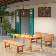 INTERBUILD REAL WOOD Peninsula Set di mobili da Giardino per Esterno in 3 Pezzi, Teak Dorato (1 Tavolo + 1 Panca con Schienale + 1 Panca Senza Schienale)