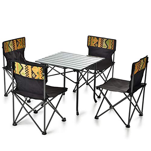 AKEFG Set di sedie da Tavolo Pieghevoli Portatili, Leggere per la Pesca da Campo Zaino da Spiaggia Barbecue per Feste in Giardino, Tavolo da Picnic e sedie da 4 Pezzi per Esterni e Interni