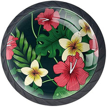 Foglie di palma tropicali rosso giallo floreale Pomelli per Porta Set di 4 Pomelli per Mobili Manopole per Cassetti Cucina Armadio Vetro