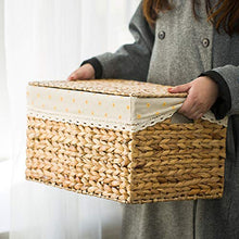 ZRZJBX Contenitore con Coperchio Extra Large in Seagrass，Cassa in Vimini Foderata，Scatole Portaoggetti in Erba Marina，Scatola di Immagazzinaggio in Rattan,A-M