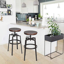 Sgabelli da Bar,Set di 2 Sgabello da Cucina Rotondi,Altezza Regolabile,Sgabello da Colazione Regolabile a 360° con Poggiapiedi & Struttura in Metallo,Stile Vintage Industriale,36 * 36 * 61-73.5cm