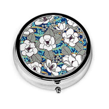 Scatola rotonda per medicina portatile, mini portapillole in metallo, dispenser per pillole tascabili, borsa da viaggio, elegante Magnolia Blossoms Cobalt XL