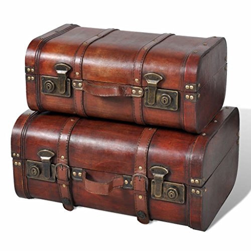 XINGLIEU Baule portaoggetti Marrone,2 unità, Baule portaoggetti in Legno, Tavolo supplementare, Grande: 45 x 31 x 20 cm