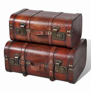XINGLIEU Baule portaoggetti Marrone,2 unità, Baule portaoggetti in Legno, Tavolo supplementare, Grande: 45 x 31 x 20 cm