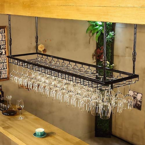 FPigSHS Porta Bottiglie da Vino Portabicchieri da Vino a soffitto - Portabicchieri retrò, Portabicchieri Vintage in Ferro battuto a Sospensione, per casa/Bar/Ristorante, Altezza Regolabile