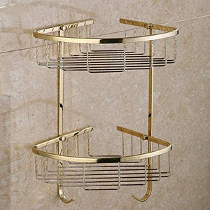 UWY Cestino portaoggetti a Doppio Triangolo in Rame Antico Mensola Doccia angolare per Bagno a 2 Livelli Supporto per Staffa da Appendere a Parete in Oro Cornice angolare per Vasca con 2 Ganci