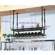 Portavini Portabottiglie Da Appendere Con Portabicchieri E Ripiano, Portabottiglie Da Vino Regolabile In Metallo A Soffitto, Portabottiglie Industriale A 2 Strati Per Vino E Bicchieri ( Size : 120cm )