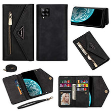 Artfeel Custodia Portafoglio per Samsung Galaxy A12 5G,Pelle Cerniera Tasca Borsa a Tracolla Borsetta Portamonete Crossbody Cover con Porta Carte,Cordino,Cinturino da Polso-Nero