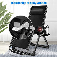 DGHJK Sedie Pieghevoli reclinabili Regolabili Zero Gravity Comoda Sedia reclinabile da Giardino con Cuscini e portabicchieri Carico Massimo 150 kg (Nero)