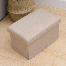 Pouf pieghevole con ripiano superiore pieghevole per giocattoli, cassapanca in tessuto di lino, poggiapiedi per camera da letto, soggiorno (beige)