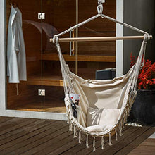 BOGATECO Sedia Amaca Sospesa con 2 Cuscini | con Supporto in Legno | Portata 150 kg | Perfetto per Interno & Esterno | a Casa, Patio, Cortile e Giardino