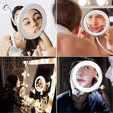 Belleashy - Specchio da trucco a LED, con ingrandimento 10x, regolabile, girevole a 360°, flessibile, Espelho, da barba portatile, illuminato per il bagno