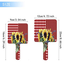 Specchio a mano, bouquet di girasole su rosso a quadretti quadrati con manico per trucchi, casa, salone di viaggio, 9 cm di larghezza x 16 cm di lunghezza.