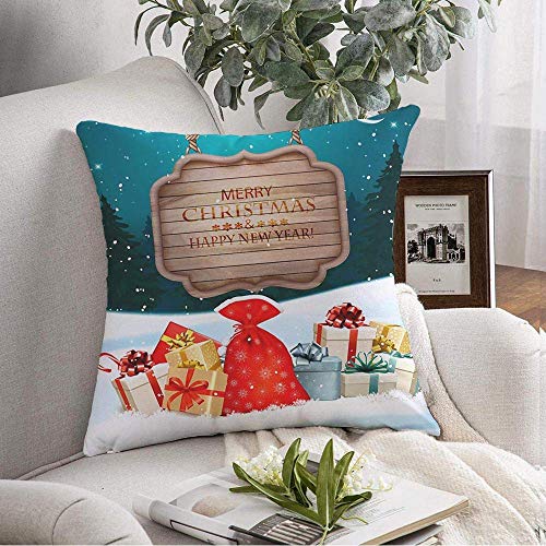 Kris.D Copertura Decorativa del Cuscino di tiro Vacanze di Neve Colorate Scatole di Cartone di Natale Albero di Legno Paesaggio Felice Abete di Natale Accogliere Legno Anno18x18 Pollici
