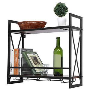 Portabottiglie, Scaffale da Parete per Vino a 2 Livelli con Porta Calici, Mobile porta bottiglie, 20 x 60 x 54 cm