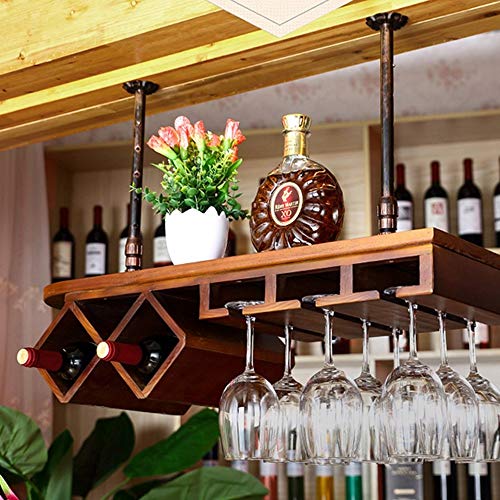 HLL Portabicchieri per Vino, Ricambio in Legno Massello per la Casa in Legno Di Vino a Testa in Giù Supporto per Tazza Decorativo Sospensione Decorativa Porta Cablet,E-80Cm.