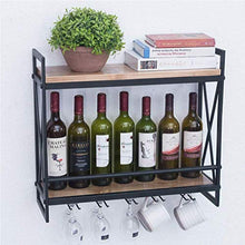 Zfggd Wine Rack Parete, Titolare del Vino 21.6in Rustico Metallo Appeso, Gli Accessori del Vino, 2-Tiers Montaggio a Parete Bottle Holder con 5 Calice Holder
