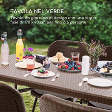 blumfeldt Burgos Family - Tavolo Pieghevole, Tavolo da Giardino, Apetto Rattan, Superficie Tavolo 178x73cm, 6 Persone, Materiali:Polietilene e Acciaio con Rivestimento a Polvere, 13kg, Marrone