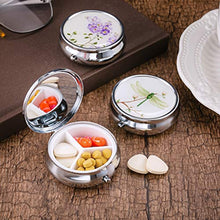 Haosell - 3 portapillole in metallo rotondo, 3 scomparti, portatile, da viaggio, vintage, con libellula, con specchio, vitamine, medicina e tablet, per uso quotidiano e da viaggio