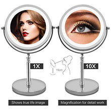 Specchio per Il Trucco Illuminato, Specchio cosmetico ingranditore 10X con 18 luci a LED, Specchio cosmetico con Luce LED Naturale Morbida a Pulsante on/off
