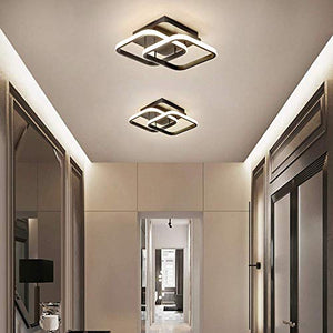 Osairous Plafoniera a LED, Lampada da soffitto moderna 22W, Lampadario nero acrilico a 2 LED quadrati, plafoniera da incasso per sala da pranzo, cucina studio, luce bianca fredda / 6000K Diametro 24CM